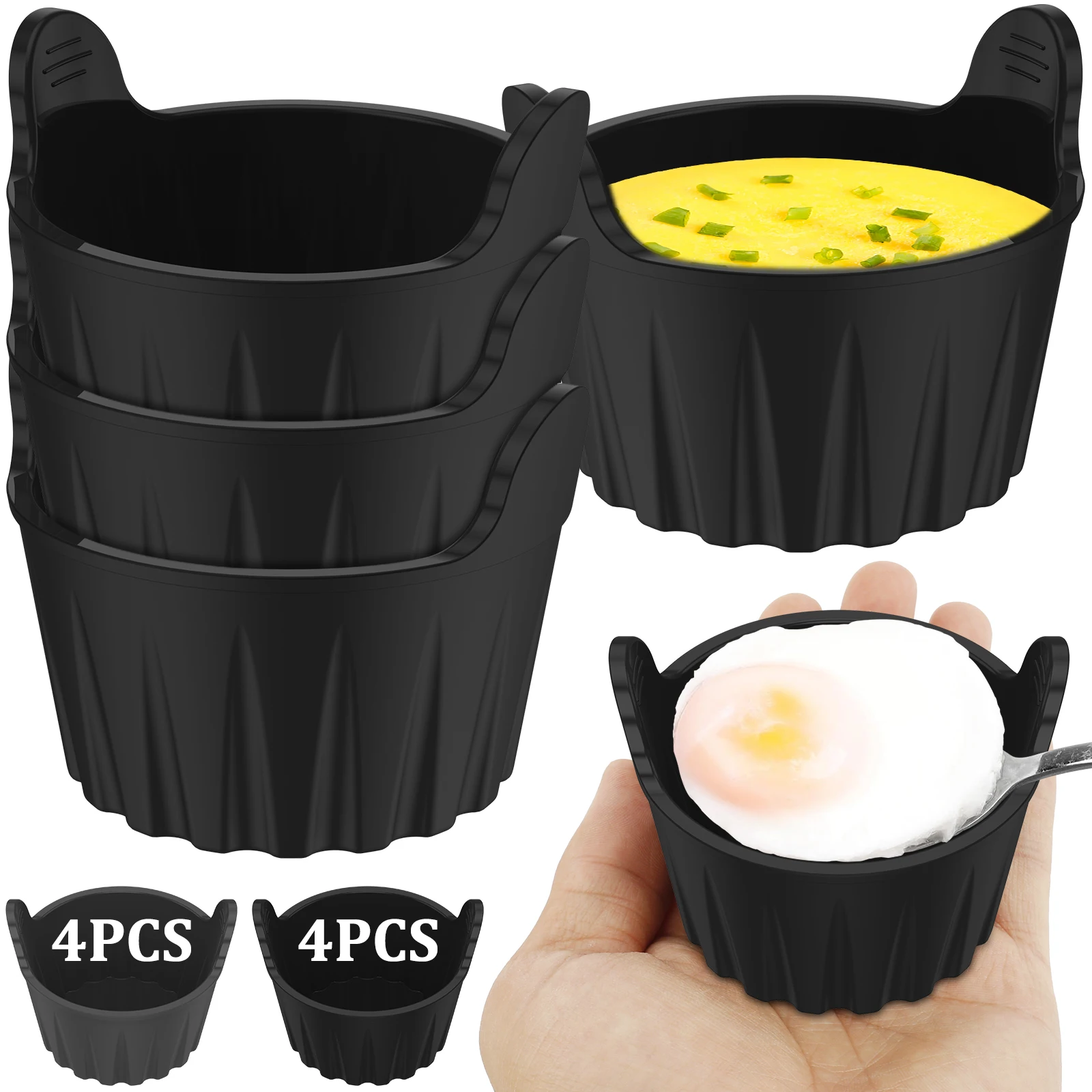 Air Fryer Egg Poacher 4Pcs Food Grade Silicone Egg Poaching Cups Non-Stick Round Silicone Ramekins Reusable Baking Cups