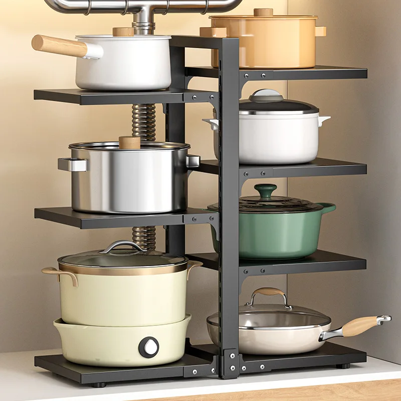 Adjustable Kitchen Storage Rack Pot Storage Rack Under Cabinet Free Layering Snap-On Pot for Kitchen Organization