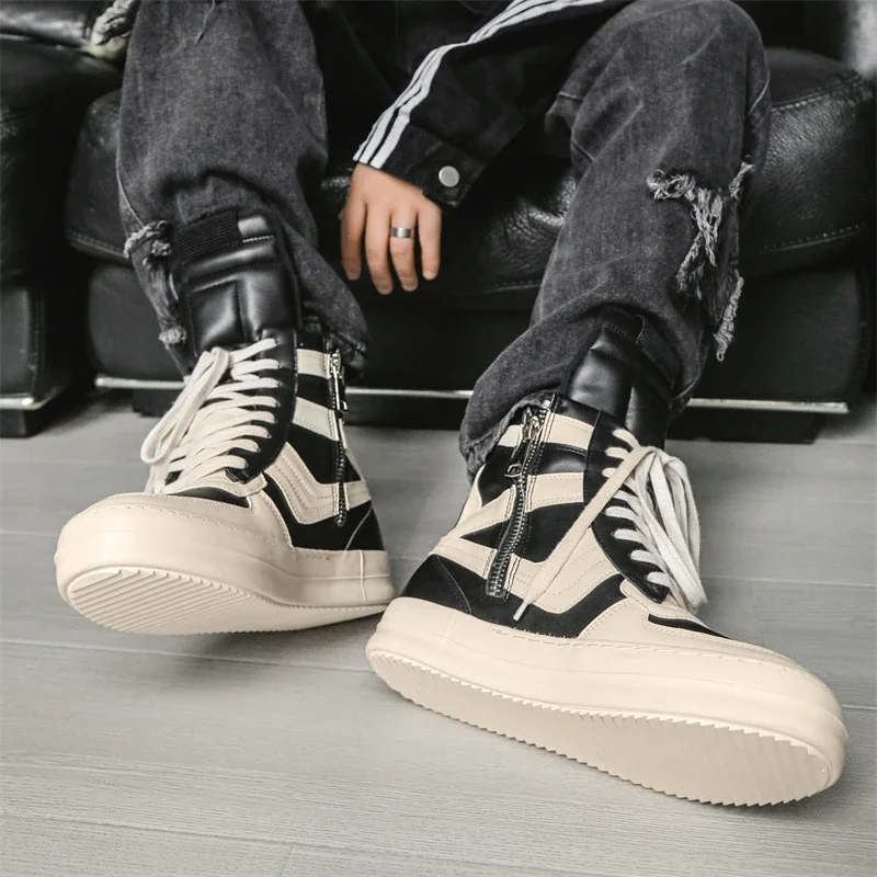 Men High-top Shoes,Ankle Boots,High-top Sneakers Riding Casual Shoes,PVC Retro Designer Platform Sneakers for Street Club 4