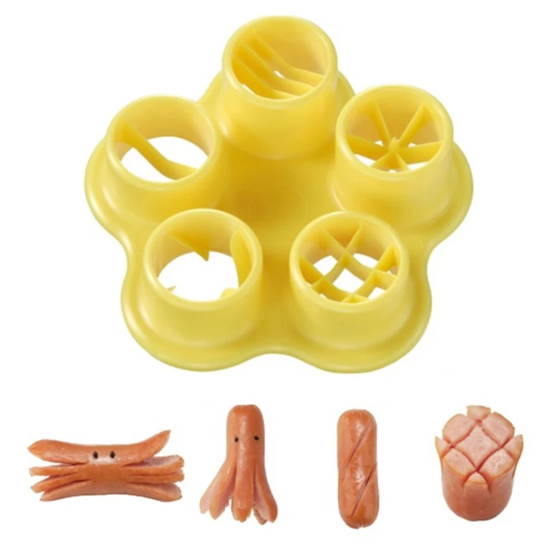 5 In 1 Sausage Hot Dog Cutter Set Flower Crab Octopus Style Ham Sausage Cutter Kitchen Cutting Mold DIY Lunch For Bento Box