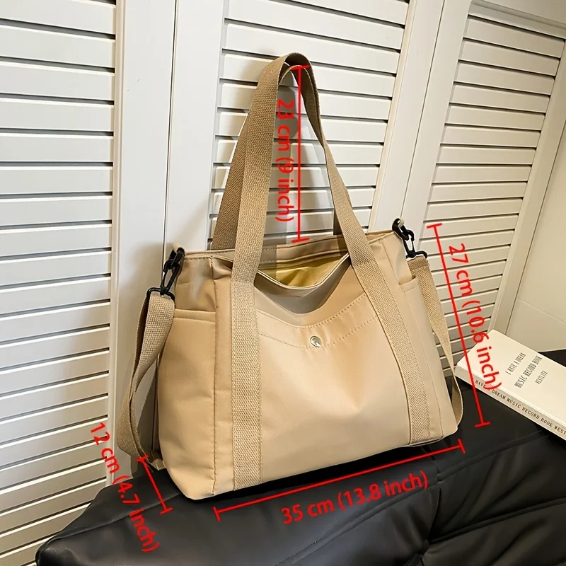 Large Capacity Nylon Crossbody Bag Casual Solid Color Messenger Shoulder Bag with Removable Strap