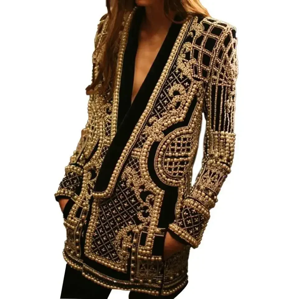 

SuperAen 2023 Europe and America Sold V-neck Long Sleeve Blazer Top Bubble Bead Print Women's Jacket Coats