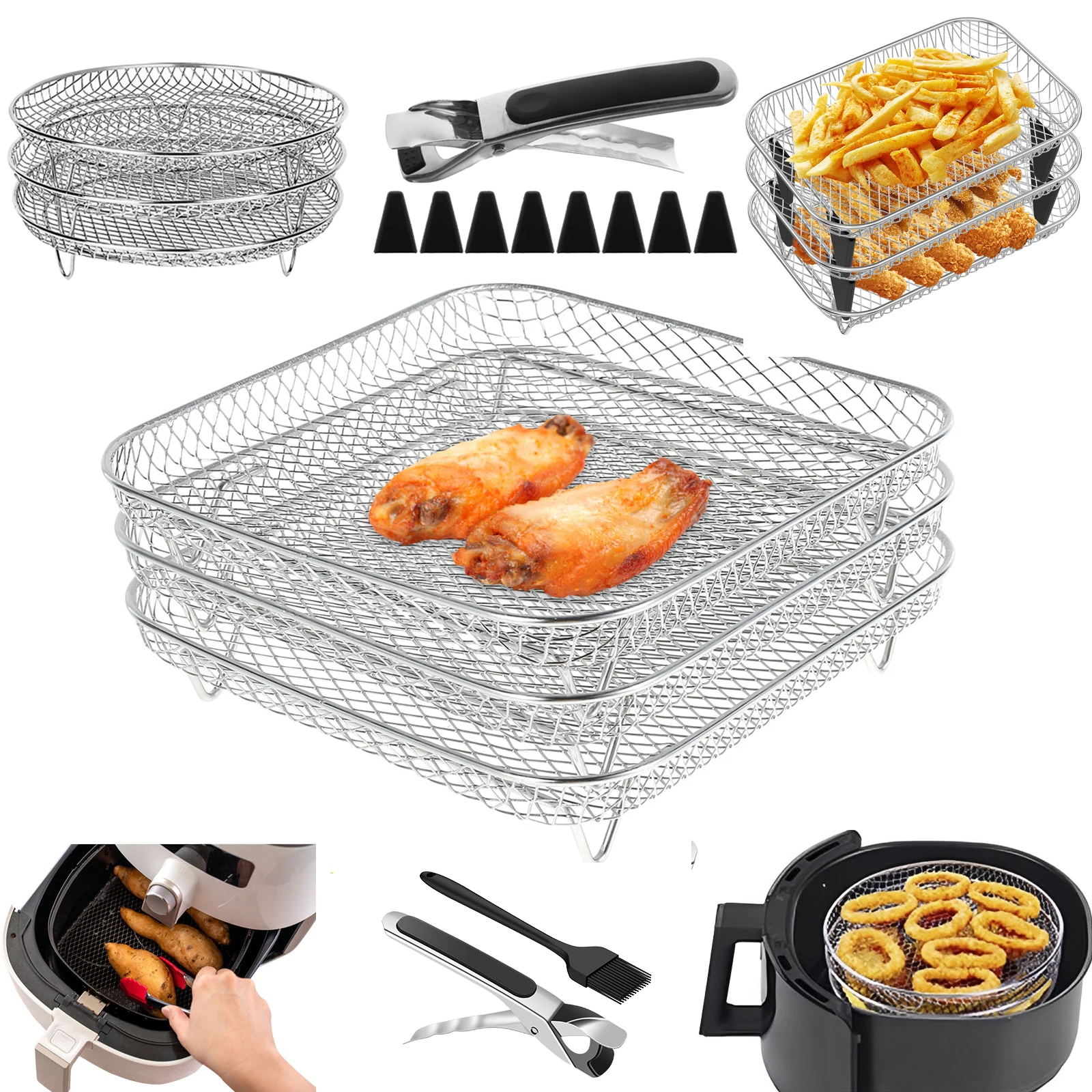 3 Layers Air Fryer Rack Stainless Steel Stackable Grilling Rack Air Fryer Oven Grill Steamer Roasting Rack Kitchen Cooking Tools 3 Layers Air Fryer Rack Stainless Steel Stackable Grilling Rack Air Fryer Oven Grill Steamer Roasting Rack Kitchen Cooking Tools