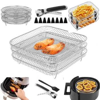 3 Layers Air Fryer Rack Stainless Steel Stackable Grilling Rack Air Fryer Oven Grill Steamer Roasting Rack Kitchen Cooking Tools