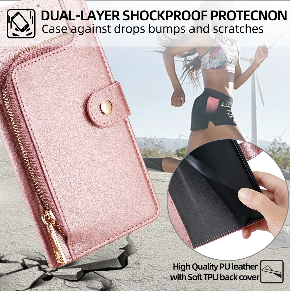 Elegant Magnetic Flip Wallet Case with Soft Leather and Strap