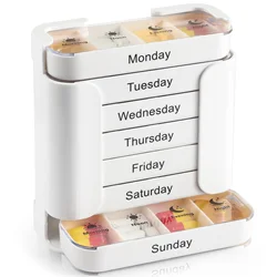 Compact 28 - Grid Weekly Pill Organizer with Drawer (WHITE)