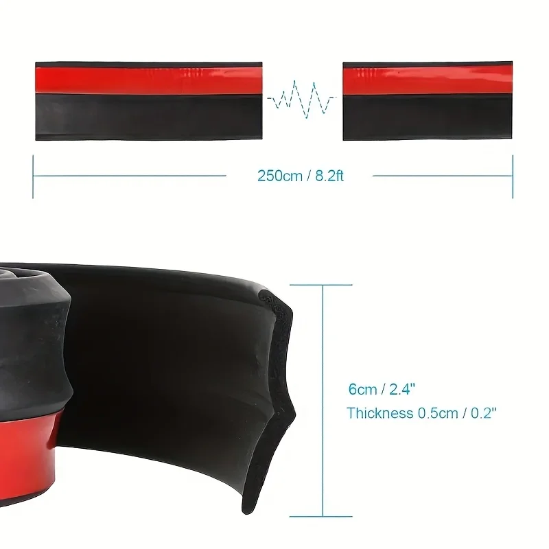 Universal Car Bumper Lip Protection Strip - 2.5m Rubber Spoiler Lip