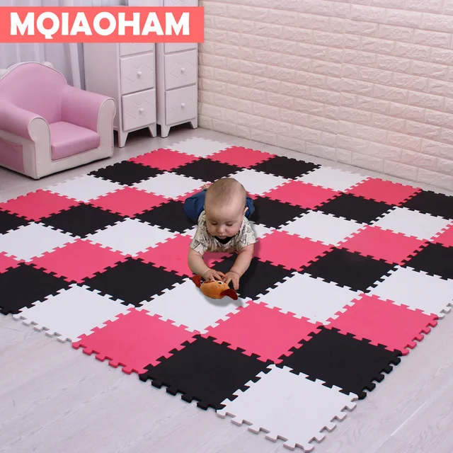 MQIAOHAM Baby EVA Foam Play Puzzle Mat Black and White Interlocking Exercise Tiles Floor Carpet And Rug for Kids Pad 4