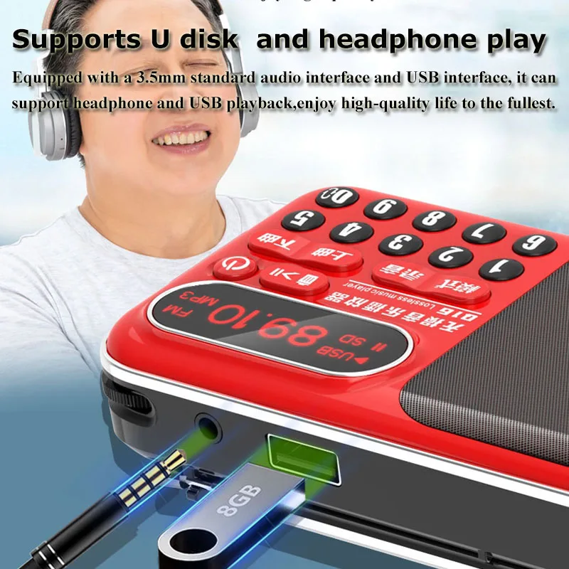 Mini Portable FM Radio LED Display Radios Receiver Wireless Hifi Sound Bluetooth Speaker Recorder Support USB Dual TF Card Play