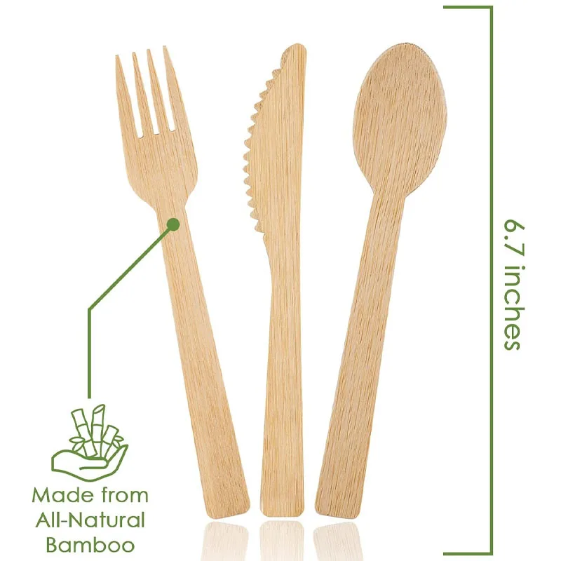 Premium Eco-Friendly Bamboo Cutlery Set - Smooth, High-End Disposable Utensils for Parties, Camping, and Weddings