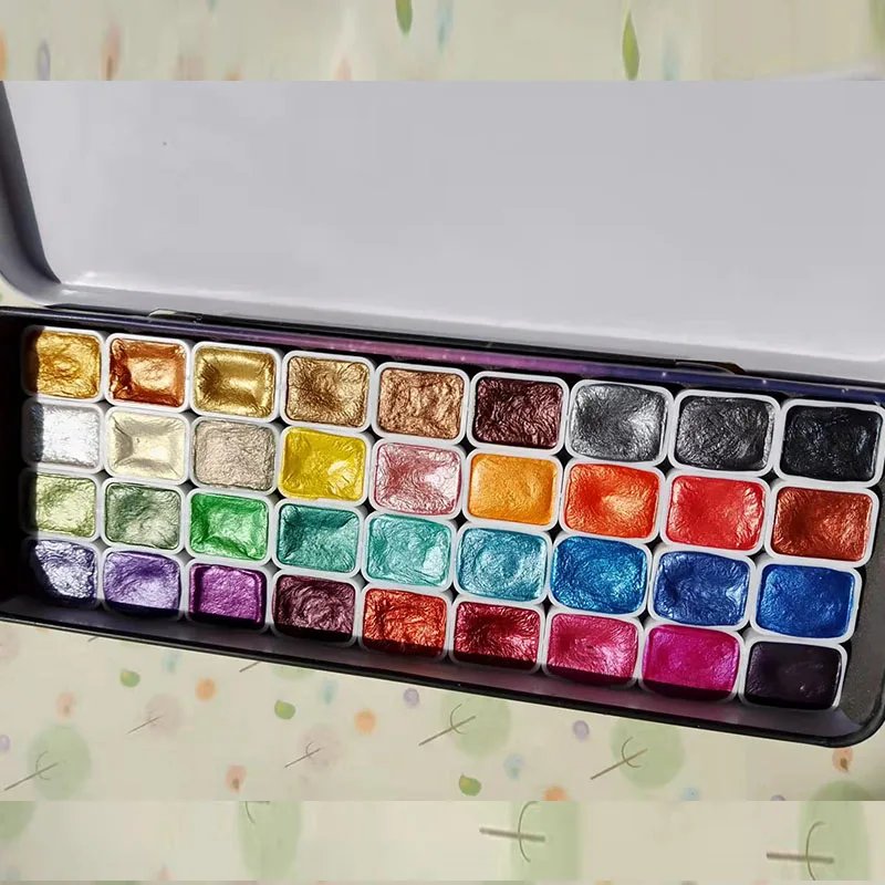 36Colors 1ml Pearlescent Watercolor Pigment with a free water brush pen