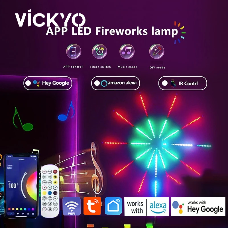 

VICKYO LED Fireworks Strip Lights Dream Color RGB Changing Music Sound With Bluetooth Control For Bedroom Christmas Decoration