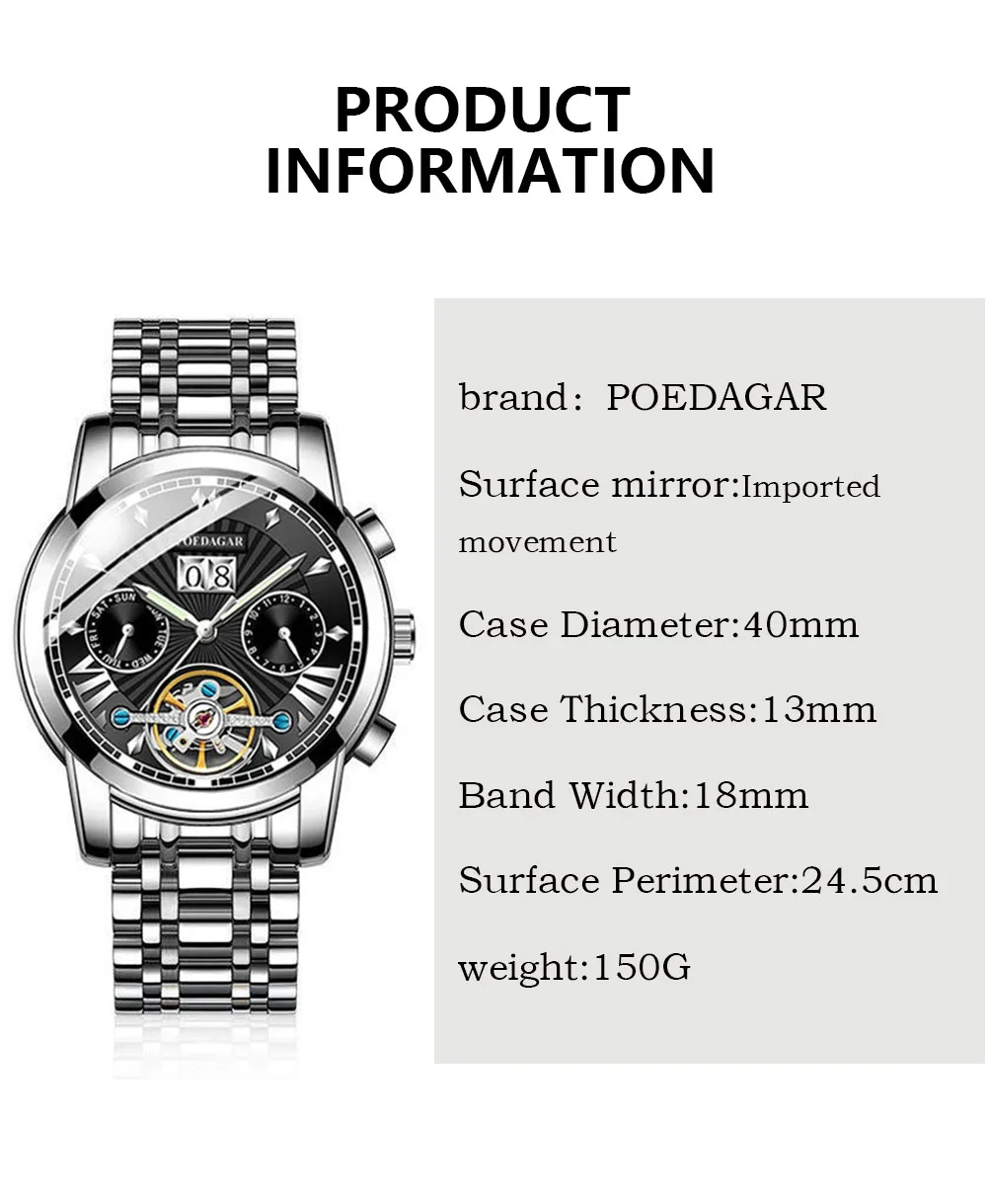 POEDAGAR 1401 Men's Watch description image 6