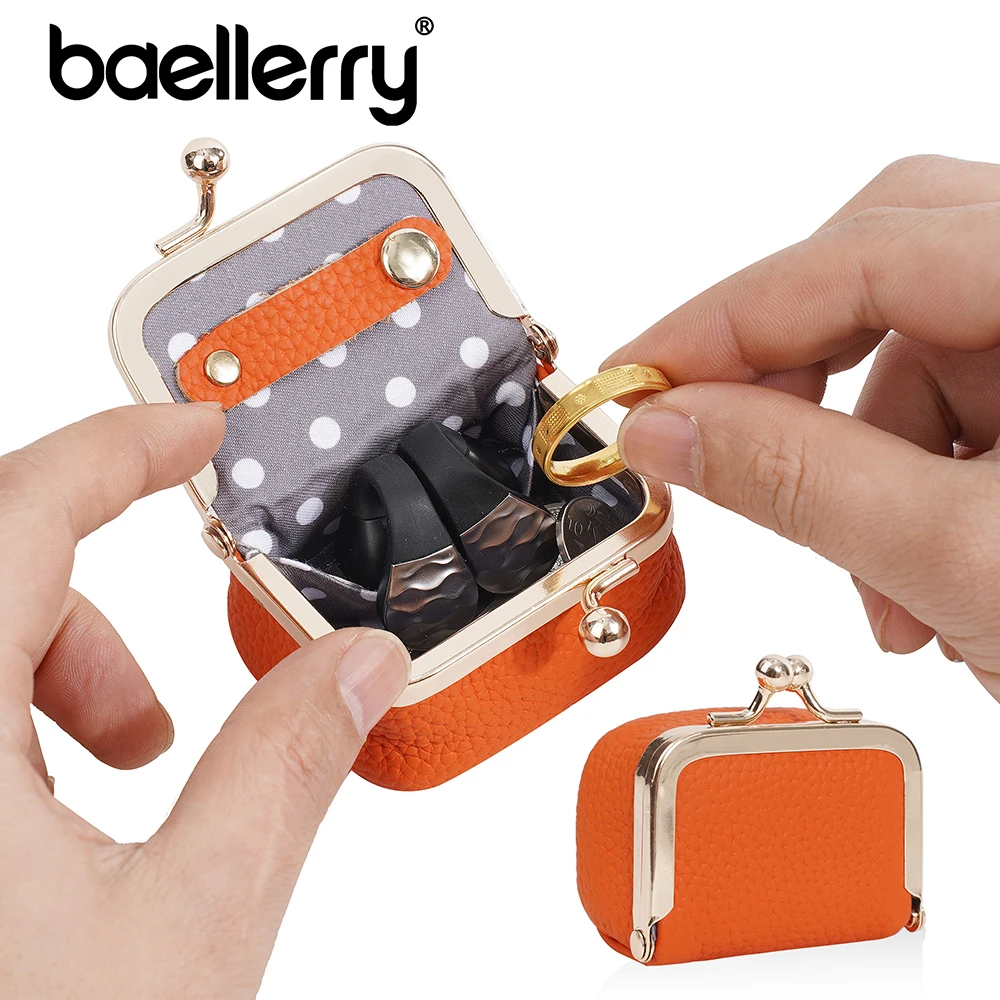 Baellerry Leather Mini Jewelry Case Organizer for Earrings Rings, Small Wallet with Zipper Pocket for Coin Airpods, Cute Portabl