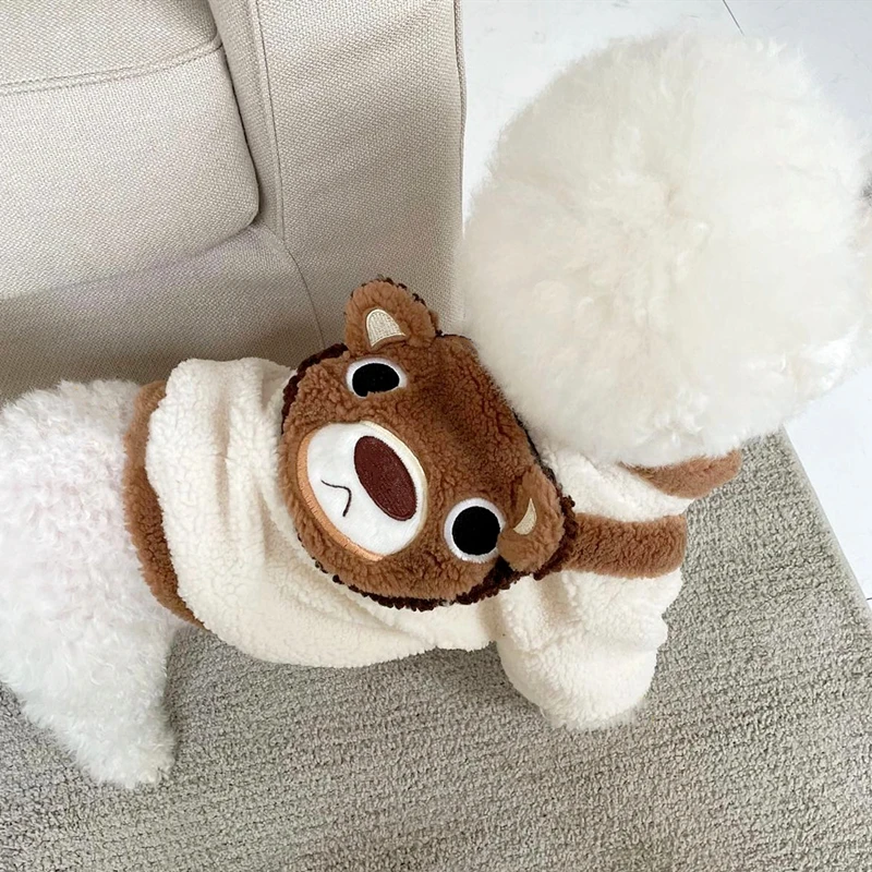 Warm Dog Clothes Puppy Winter Clothes Pet Bear Backpack Cotton Coat Teddy Cold Jacket Cartoon Pullover Pet Two-legged