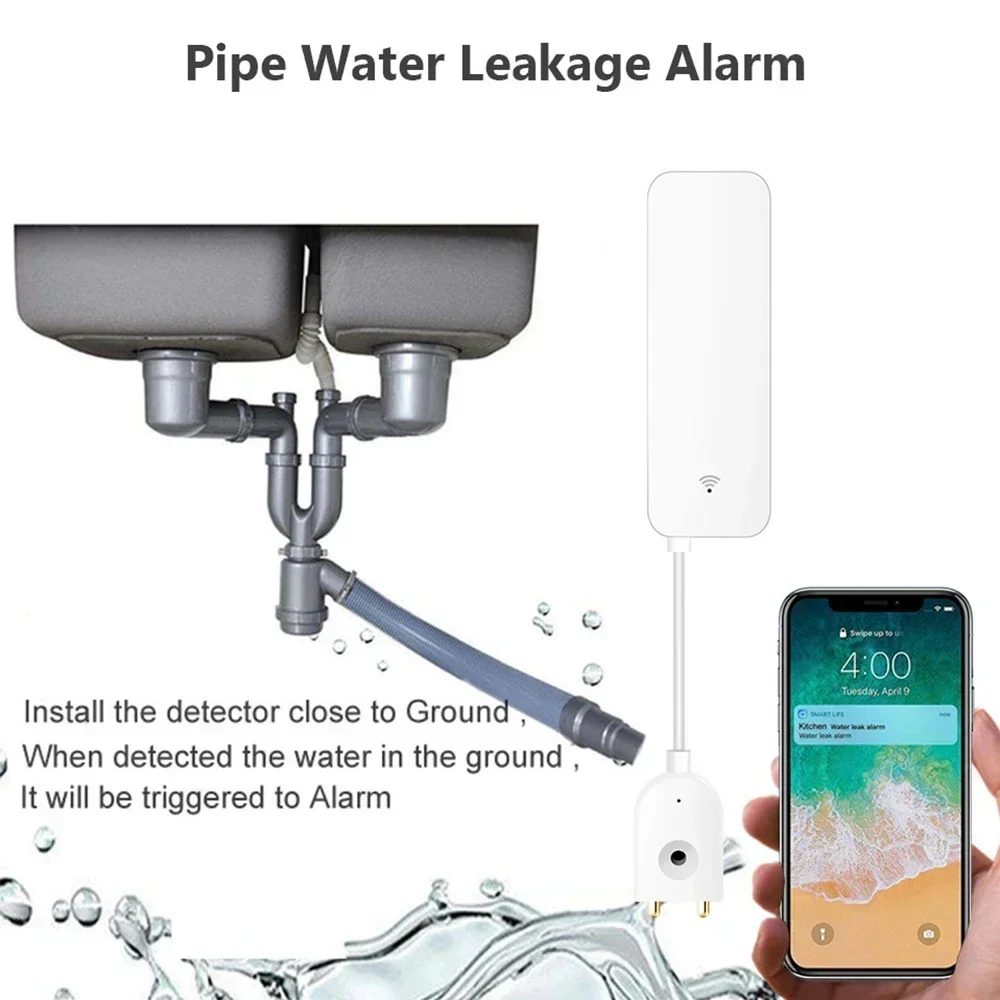 Tuya WiFi Zigbee Water Leak Sensor Smartlife APP Notification Alerts Water Flood Alarm Home Security water leak sensor