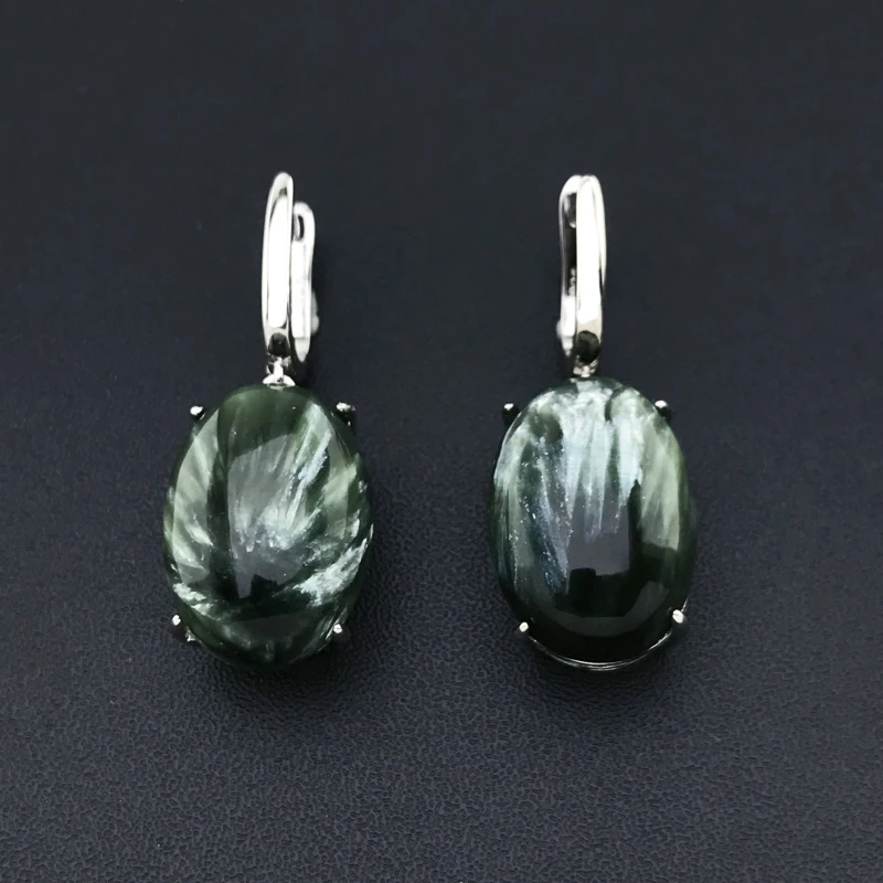 CSJ 빅 스톤 천연 Seraphinite 귀걸이 스털링  Charoite 타원형 13*18mm 여성용 생일 파티 보석 선물