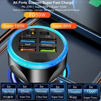 UYUXIO adaptateur de chargeur de voiture USB C multiport avec affichage de tension PD 30W charge ultra rapide 6 en 1 pour MacBook iPhone Samsung 1