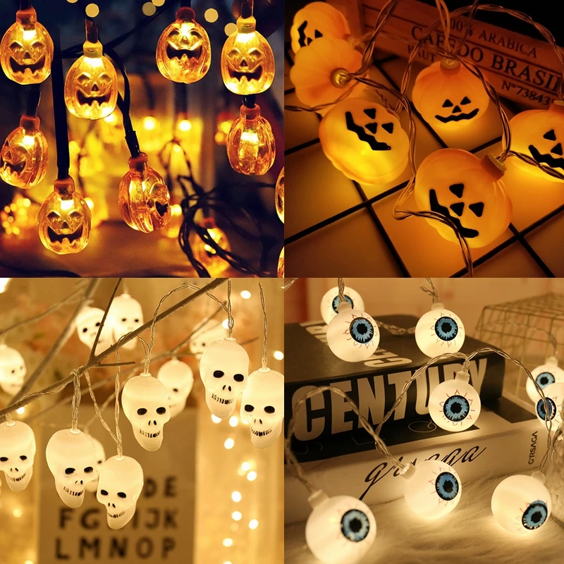 

1.5m 10Led Halloween Pumpkin Ghost Skeleton Bat Spider LED Light String for Halloween Ornament Festival Bar Home Party DIY Decor