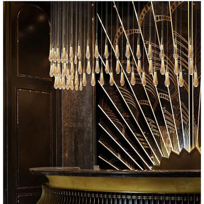 Description Picture 5 of itemModern Minimalist Villa  Meteor Shower Crystal Hanging Lamp Kitchen Living Room Staircase LED Long Chandelier Home Decor Light