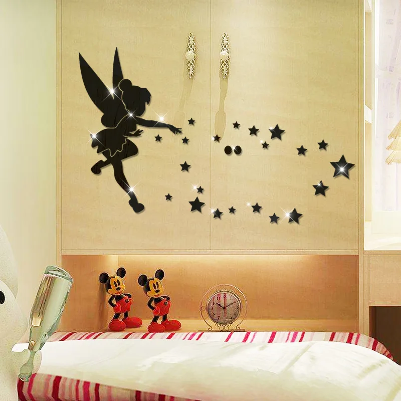 Wall acrylic mirror wall stickers angel stereo mirror stickers bedroom decoration laser engraving room decoration originality