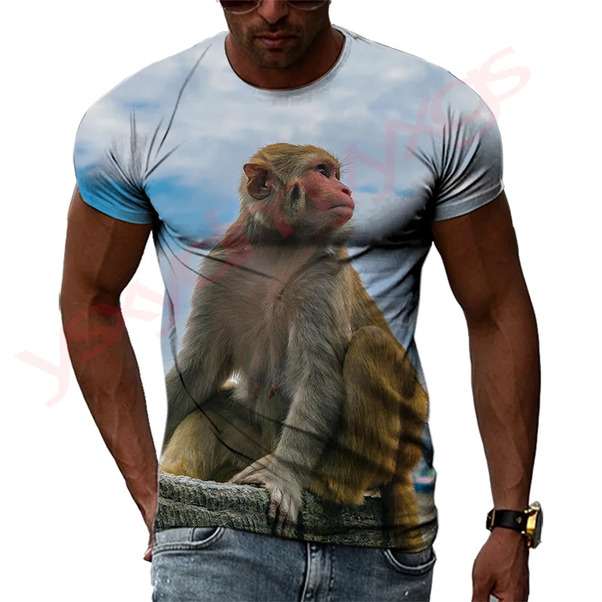 

Быстросохнущая Мужская футболка в стиле хип-хоп с 3D-принтом обезьяны, индивидуальная модная одежда с короткими рукавами и воротником