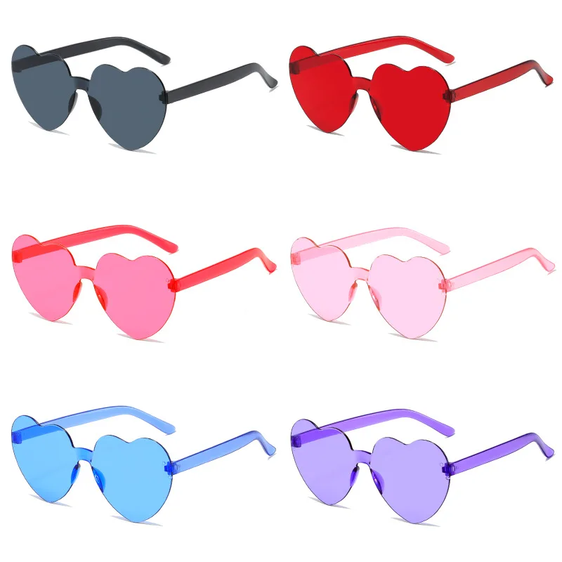 Women Fashion Colors Polarized Heart Shape Tinted Party Sunglasses Girls Vintage UV400 Colors Rimless Female Sun Glasses