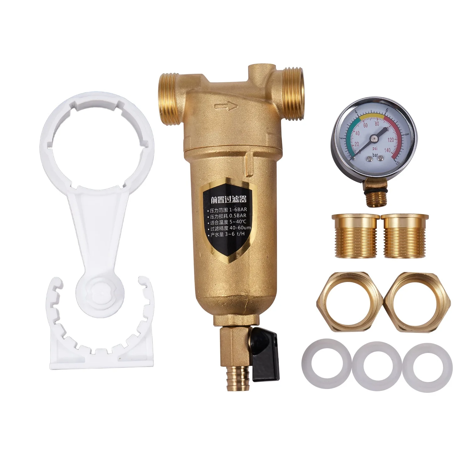 Pre Filter Water Filter Purifier System Pure Brass Body Stainless Steel