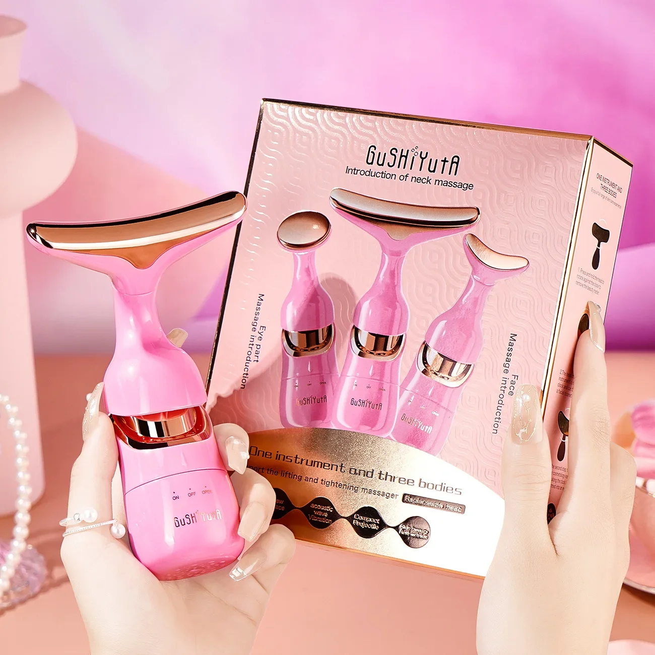 NEW 3 in 1 Face Massager Neck Facial Eye Massage Introducer Microcurrent Skin Rejuvenation Anti Aging Beauty Device