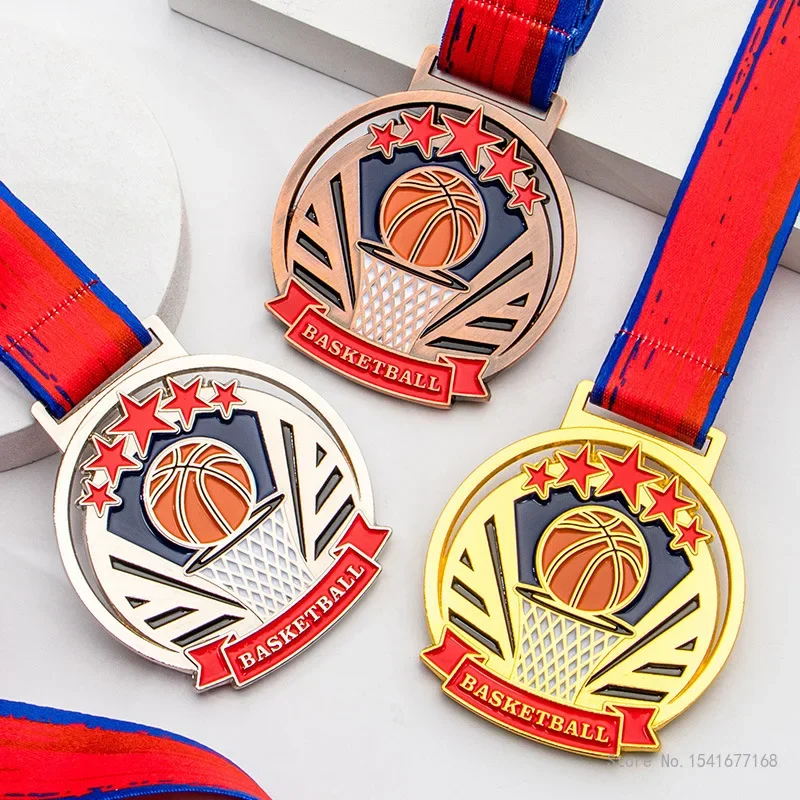 Customized Metal Medal Basketball Competition, Gold, Silver, Bronze, Honor Team, School Activity, Home Decor, Neck Hanging, 5Pcs