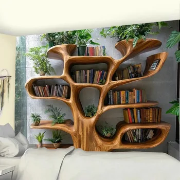 Nordic Forest Bookshelf Tapestry 1