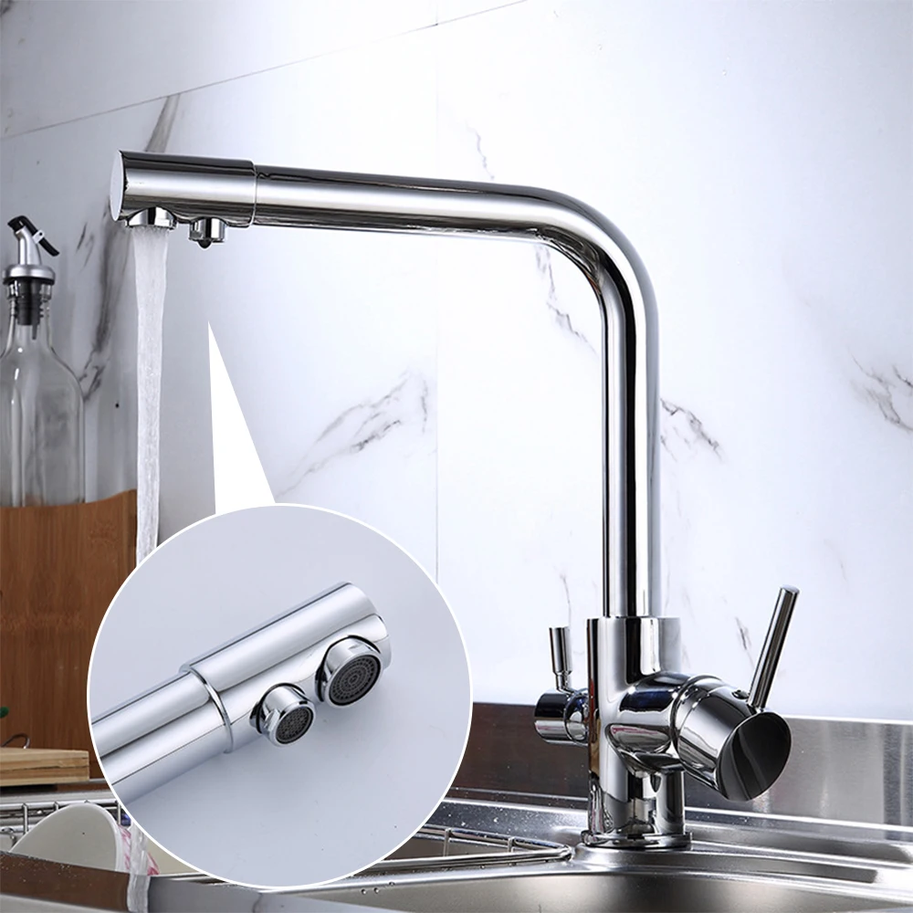 

Kitchen Filtered Faucet with Dot Brass Two-hole Double Handle Purifier Faucet Bathroom Kitchen Basin Sink Mixer Tap Torneira