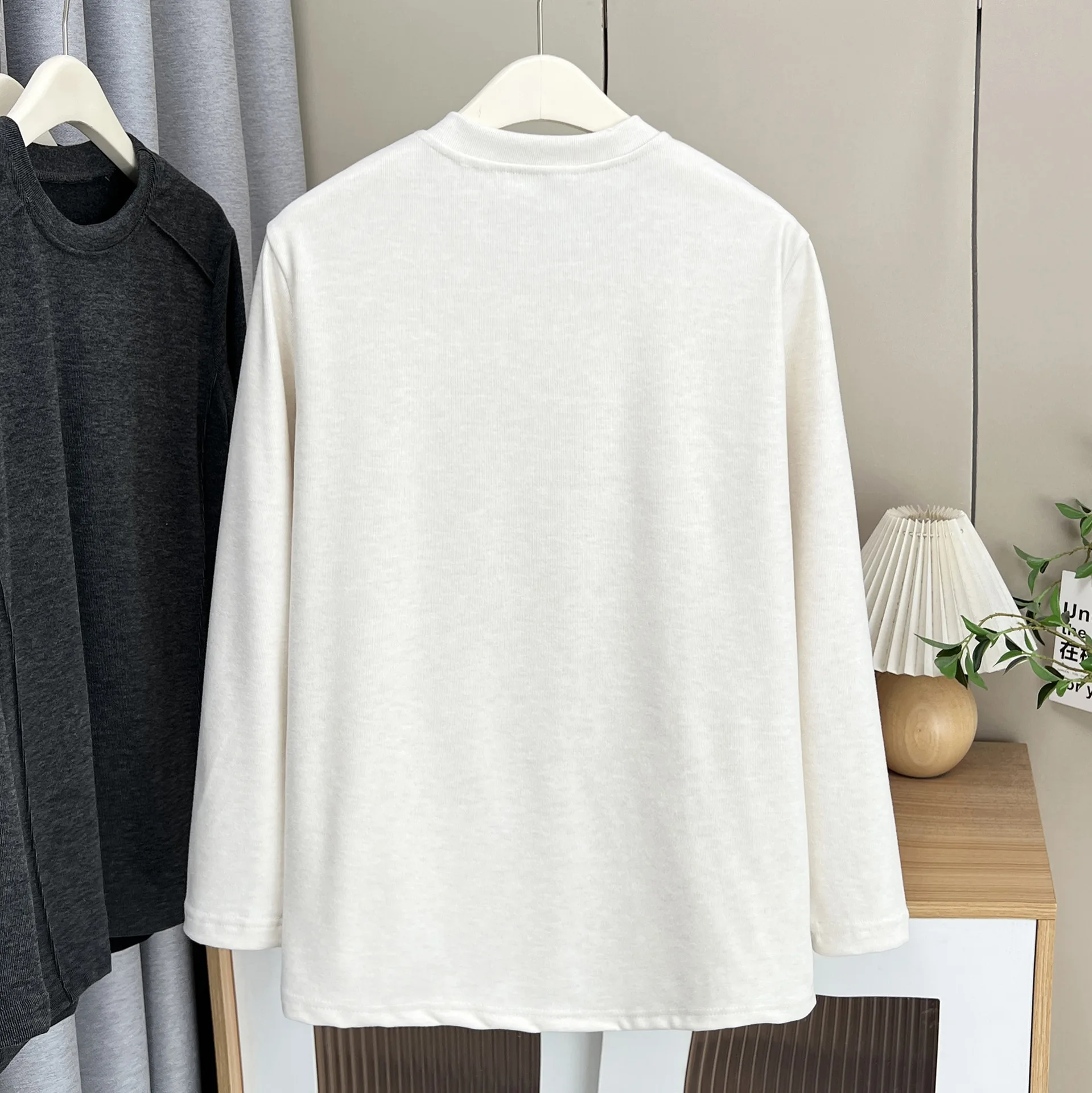 XXXXL Fashion Plus Size Woman Clothing T-Shirt Basic Solid Color three-dimensional Cut Fleece Warm Tops Autumn Winter 2523