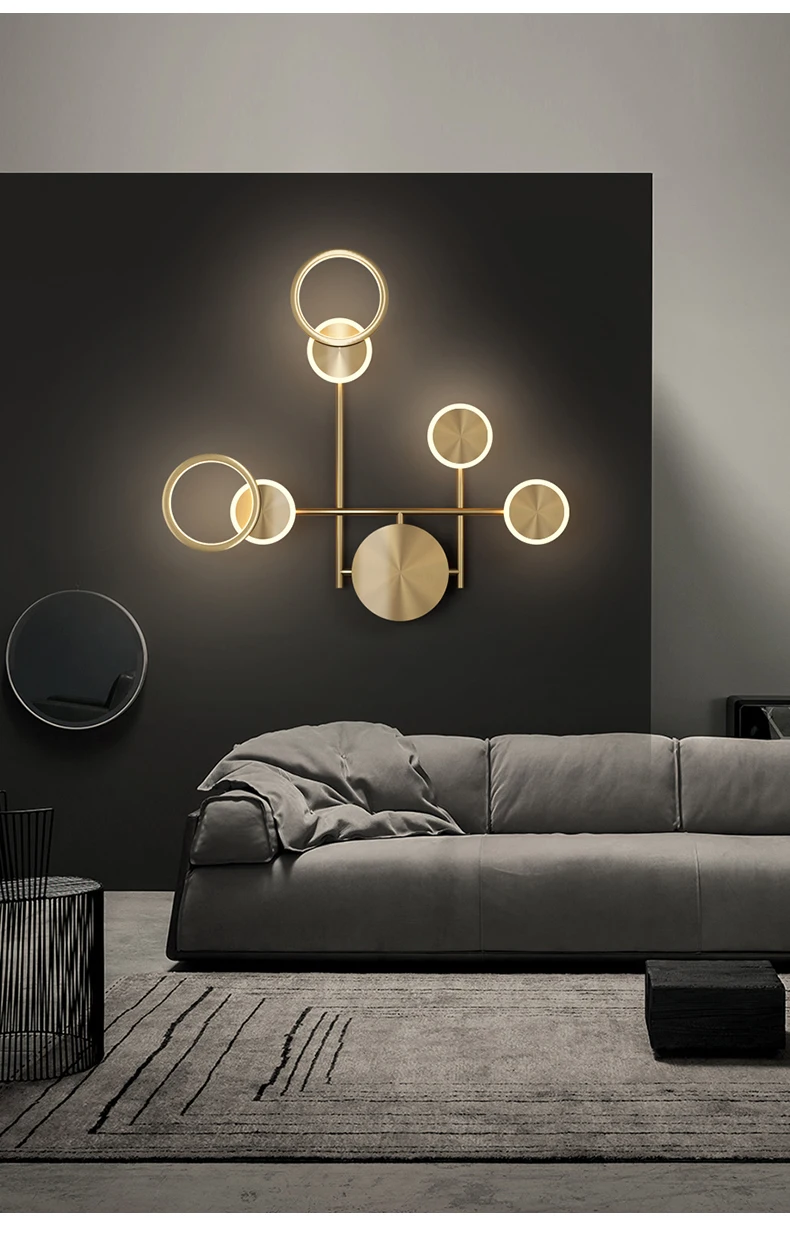 plug in sconce Modern Nordic Round Gold Wall Lamp Ring Multi-Head Lampshade For Living Room Decoration Bedside Bedroom Indoor Light Fixture exterior wall lights