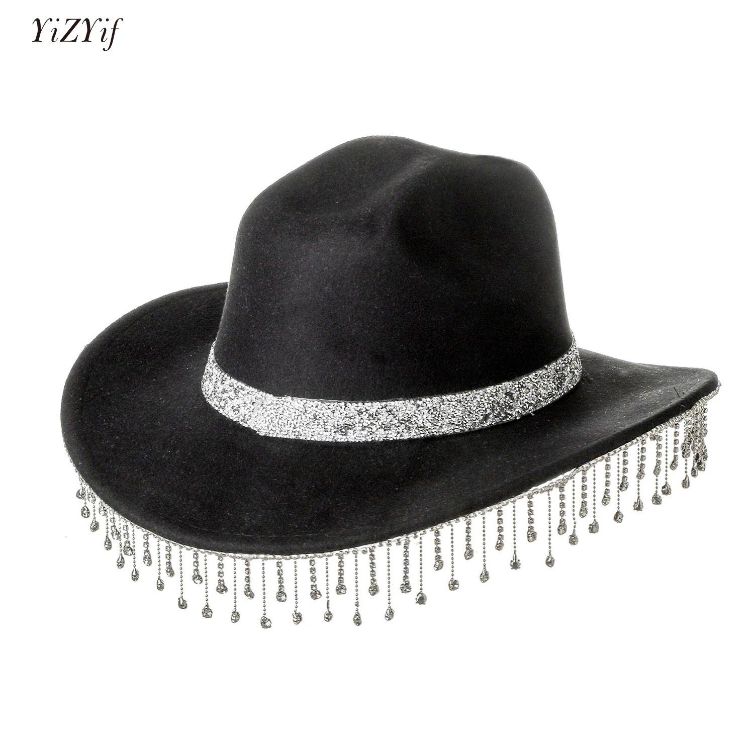 

Halloween Western Cowboy Cowgirl Hat Shiny Rhinestone Fringe Diamond Decor Hat for Festivals Bachelorette Bridal Party Costume