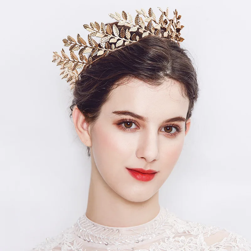 

Exquisite Round Bridal Crown Tiara Hairbands Bridesmaid Three-dimensional Olive Branch Hair Accessories Wedding Jewelry Headwear