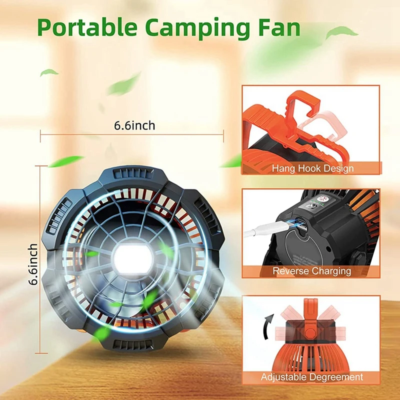 Camping Fan With LED Lantern, 25 Hours Portable Battery Operated Fan