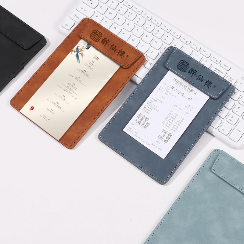 PU Leather Mini Magnetic Writing Clipboard Pure Color Writing Pad Business File Folder Restaurant Menu Covers Paper Organizer 3