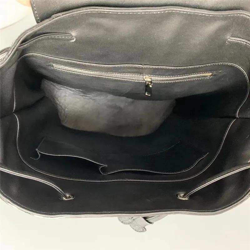 Authentic Crocodile Skin Drawstring Closure Male Black Casual Backpack Genuine Alligator Leather Men's Large Travel Bag Pack 6