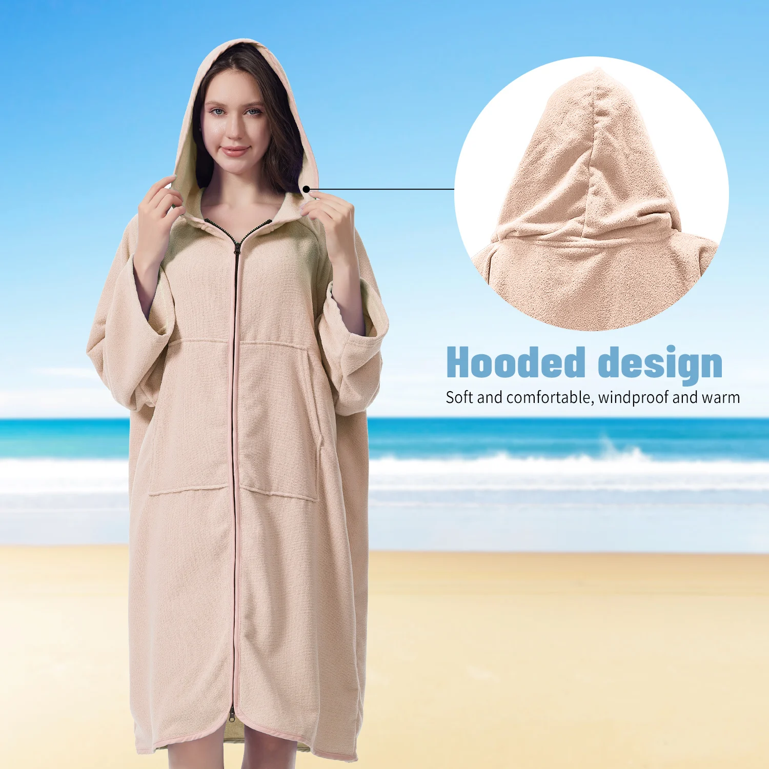 Accappatoio mutao con zip maniche lunghe asciugamano mare_voghion.com