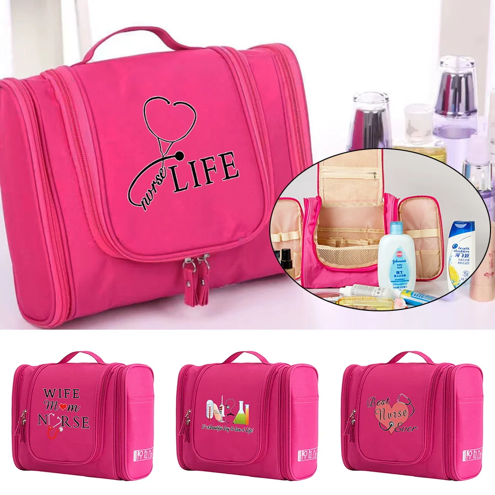 nylon hook cosmetic bag women makeup bag high capacity toiletries storage pouch travel make up organizer waterproof beauty bags MakeUp Bag Handbag Women Wash Pouch Hook Up Cosmetic Bags Travel Camping Toiletry Organizer Nurse Print Waterproof Make Up Case