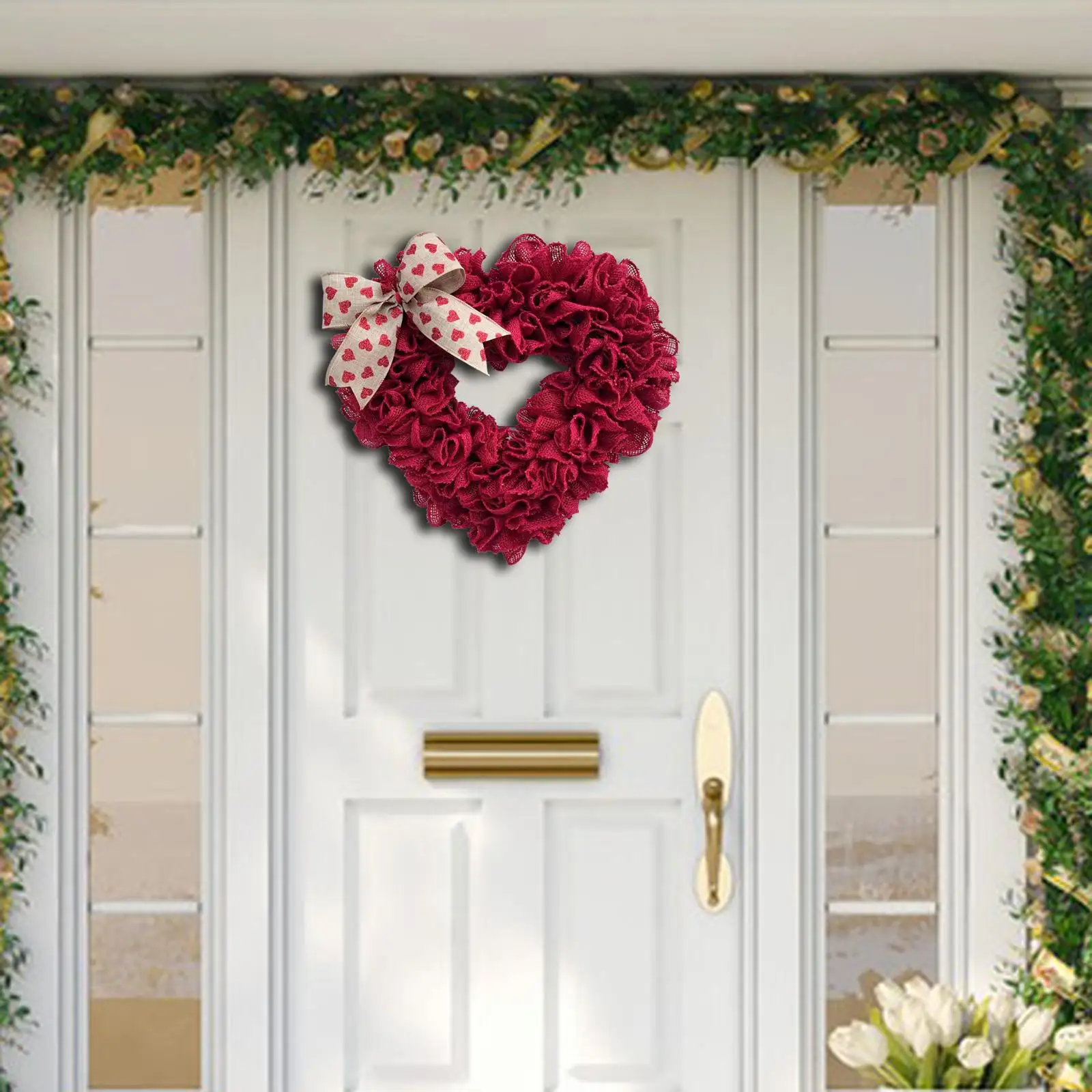 

Valentine Wreath Door Hanging Heart Wreath with Bowknot for Home Decoration