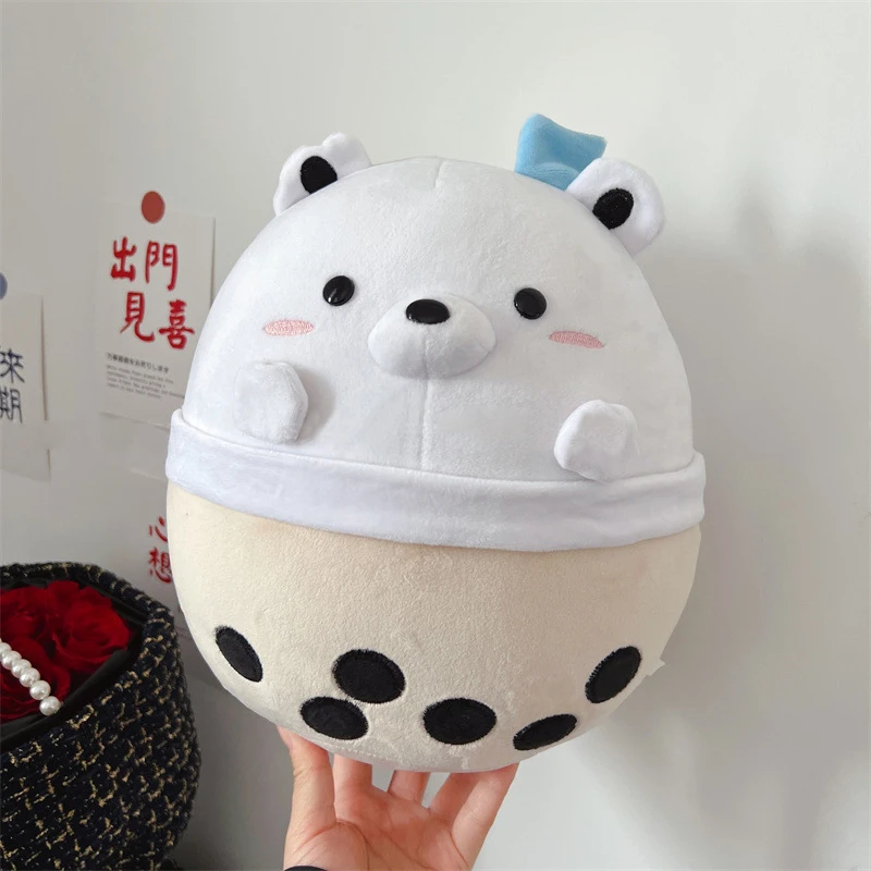 

Boba Plushies with White Bear Face Kawaii Panda/Cat/Shark Bubble Tea Soft Plushy Doll Cartoon Hugging Plush Toy Gift for Kids