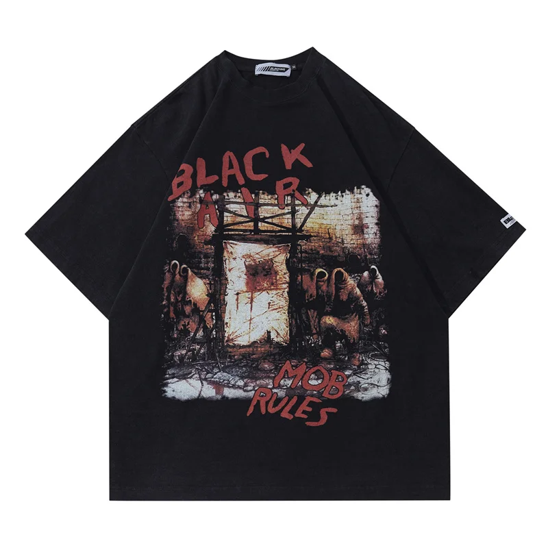 

2023 Men Washed T Shirt Black Air Mob Rules Hip Hop Streetwear Printed T-Shirt Harajuku Cotton Casual Short Sleeve Tshirt Tops