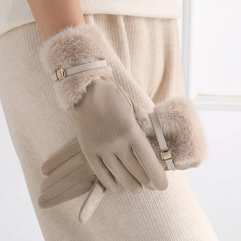 Women's Winter Gloves with Fleece Lining, Warm, Windproof, Cold-Resistant, Plush Decoration, Touchscreen Compatible, Suitable fo - 6