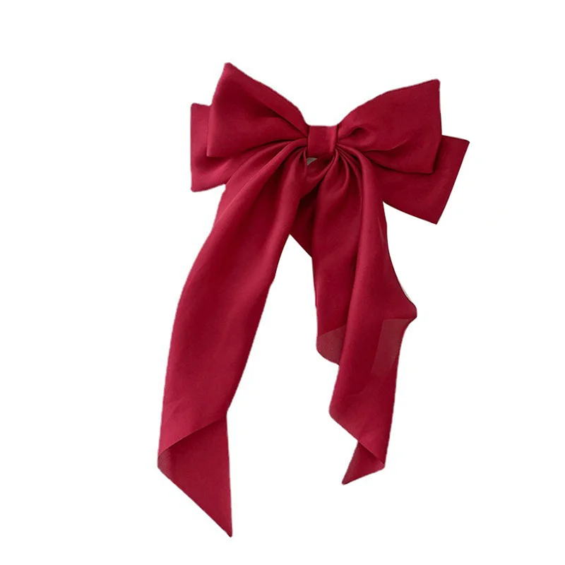 Elegant Bow Ribbon Hair Clip Fashion Simple Solid Satin Spring Clip Hair Pin Retro Headband with Clips Girls Hair Accessories