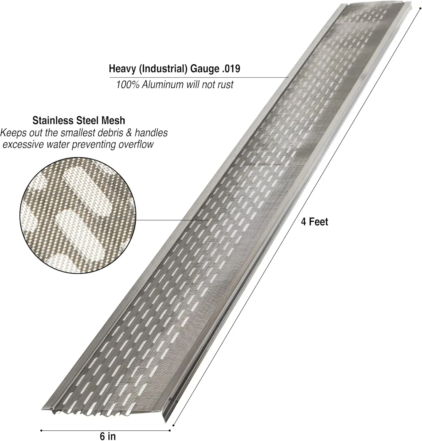 6&rdquo;Leaf Protection 100Feet Stainless Steel Mesh Mill Finish Aluminum Gutter Covers Contractor Grade Gutter Guard