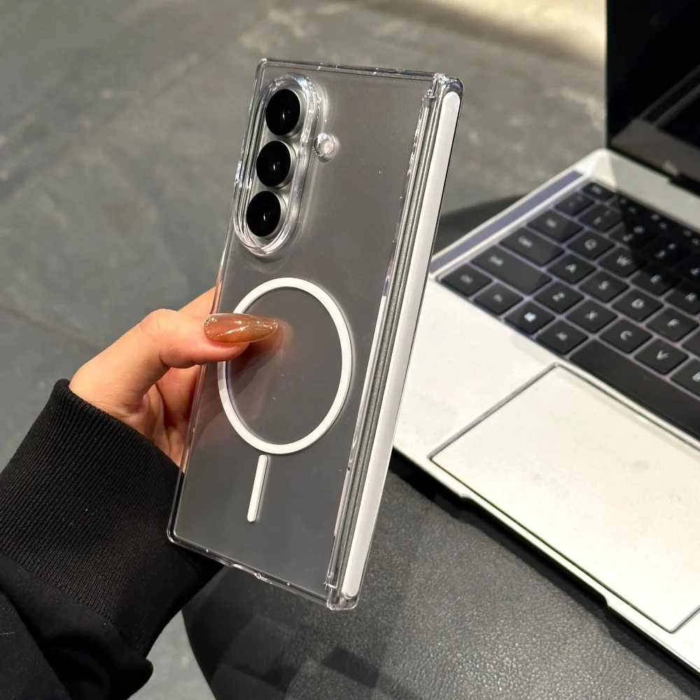 Matte Transparent Ultra Thin Magnetic Charging Case with Hinged Shockproof Cover