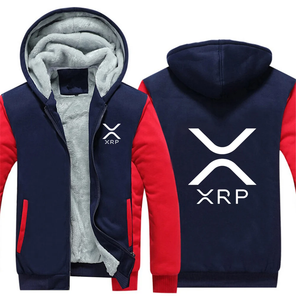 2025 Autumn Winter Mens Cryptocurrency Ripple XRP Logo Print Personality Patchwork Long Sleeve Cold Prevention Thickened Hoodies 2