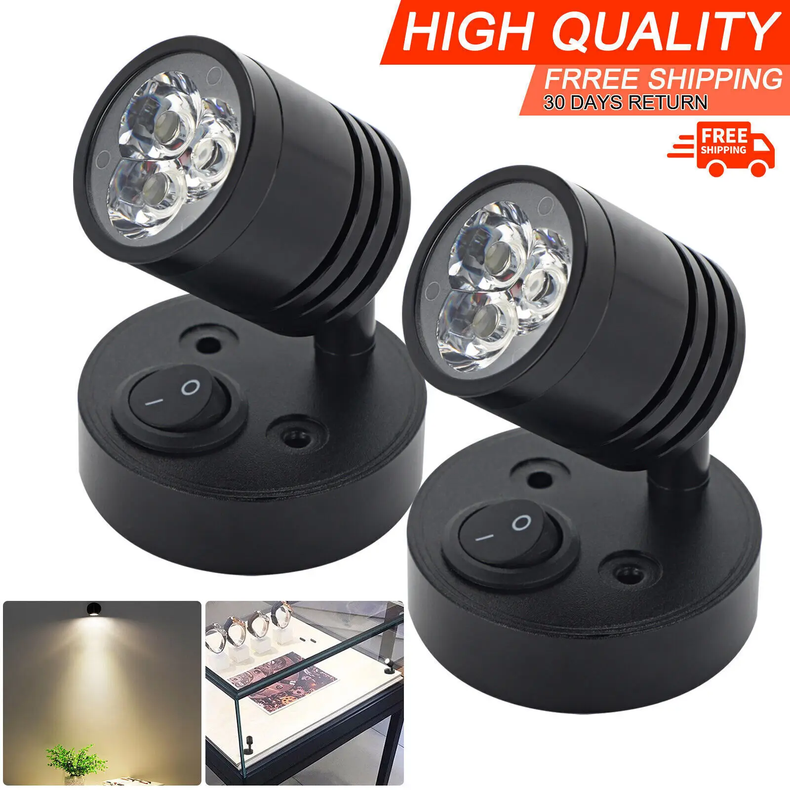 2PCS LED Reading Light Camper Caravan Van Motorhome Boat Interior Spot Lamp 12V